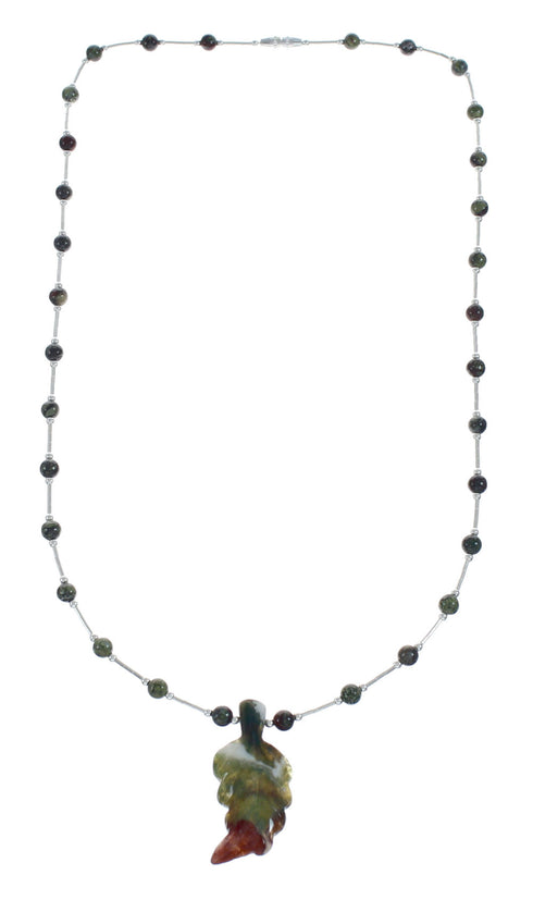 Dragon Blood Leaf Liquid Silver Southwest Bead Necklace NX11670